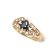 Ring Blue Sapphire 18kt Gold Diamond Diamonds Yellow Natural 18 KT Vintage D182